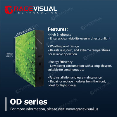 OD Serisi Tam Ön Servis Dışarıda LED Ekran 4.81 5.95 6.67 8 10mm Yüksek Parlaklık için Piksel Pitch Seçenekleri 6500nits