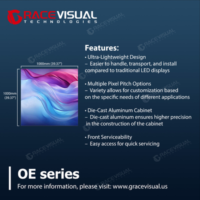OE Ultra-Işık LED Serisi: 23.5kg Dolaplar, 5000 nit Parlaklık, 90° Splicing & Ön Bakım ¢ 5 Pixel Pitches